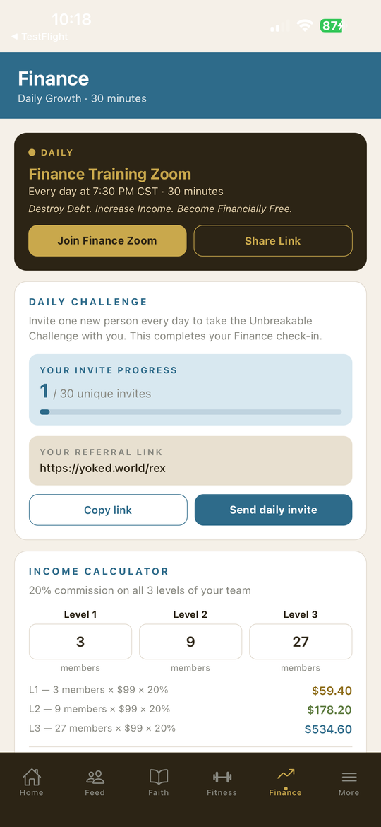 FINANCE screen
